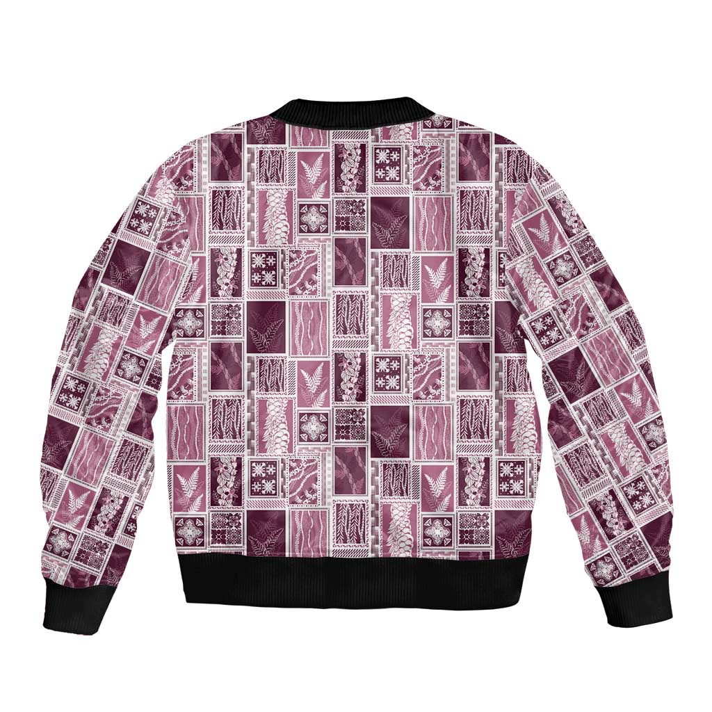 Vintage Aloha Block Quilt Bomber Jacket Pink Inspired Lei Motifs LT9 - Polynesian Pride