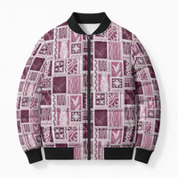 Vintage Aloha Block Quilt Bomber Puffer Jacket Pink Inspired Lei Motifs - Polynesian Pride
