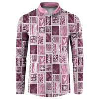 Vintage Aloha Block Quilt Button Sweatshirt Pink Inspired Lei Motifs LT9 Pink - Polynesian Pride