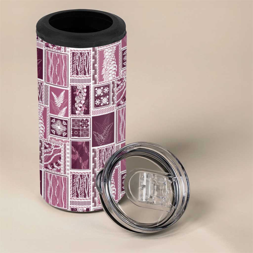 Vintage Aloha Block Quilt 4 in 1 Can Cooler Tumbler Pink Inspired Lei Motifs - Polynesian Pride
