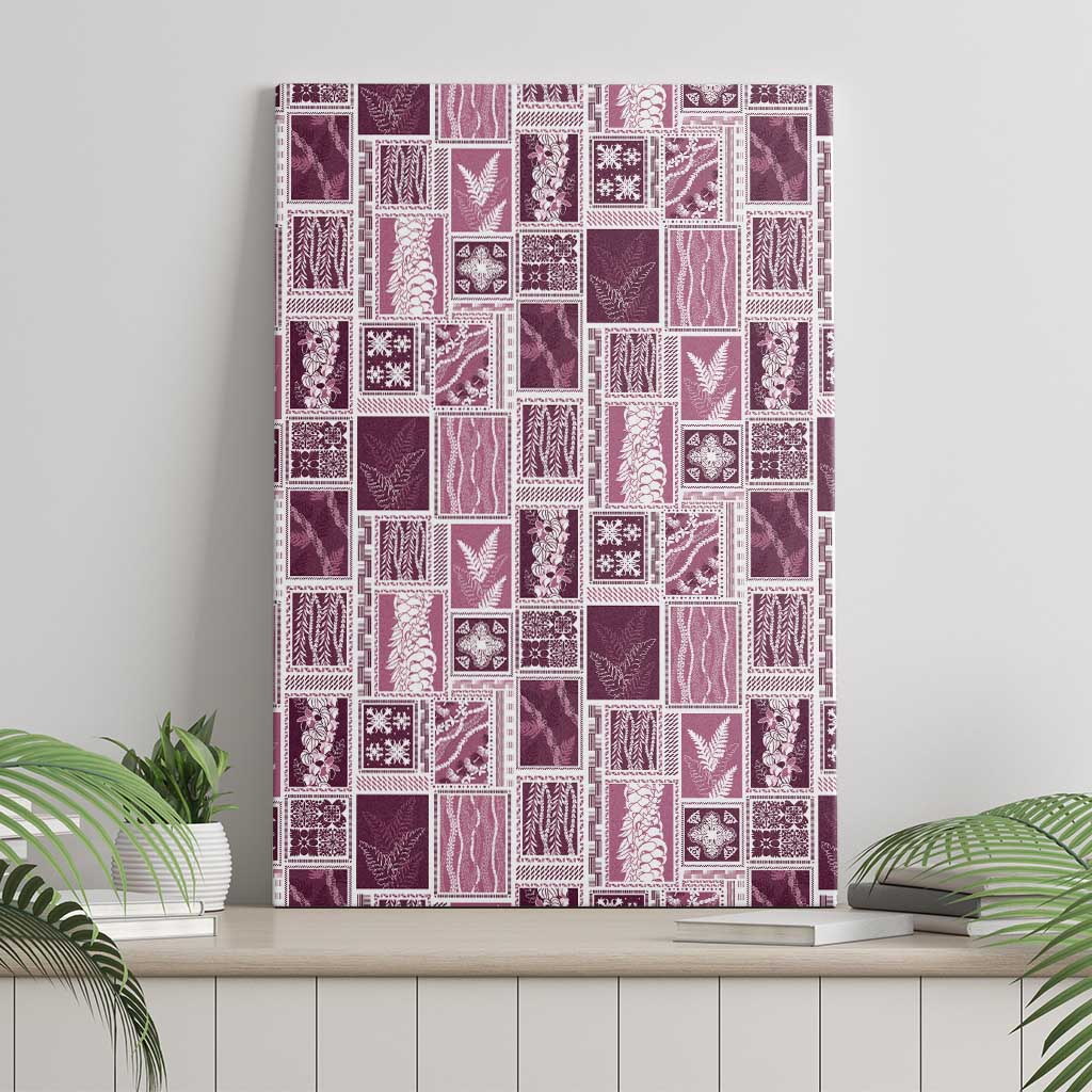 Vintage Aloha Block Quilt Canvas Wall Art Pink Inspired Lei Motifs - Polynesian Pride