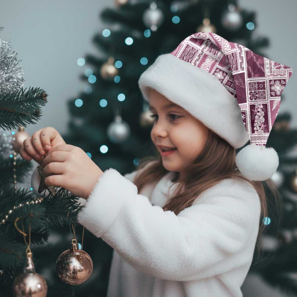 Vintage Aloha Block Quilt Christmas Santa Hat Pink Inspired Lei Motifs - Polynesian Pride