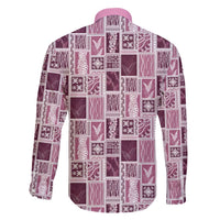 Vintage Aloha Block Quilt Family Matching Long Sleeve Bodycon Dress and Hawaiian Shirt Pink Inspired Lei Motifs - Polynesian Pride