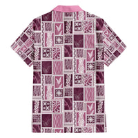 Vintage Aloha Block Quilt Family Matching Off The Shoulder Long Sleeve Dress and Hawaiian Shirt Pink Inspired Lei Motifs - Polynesian Pride