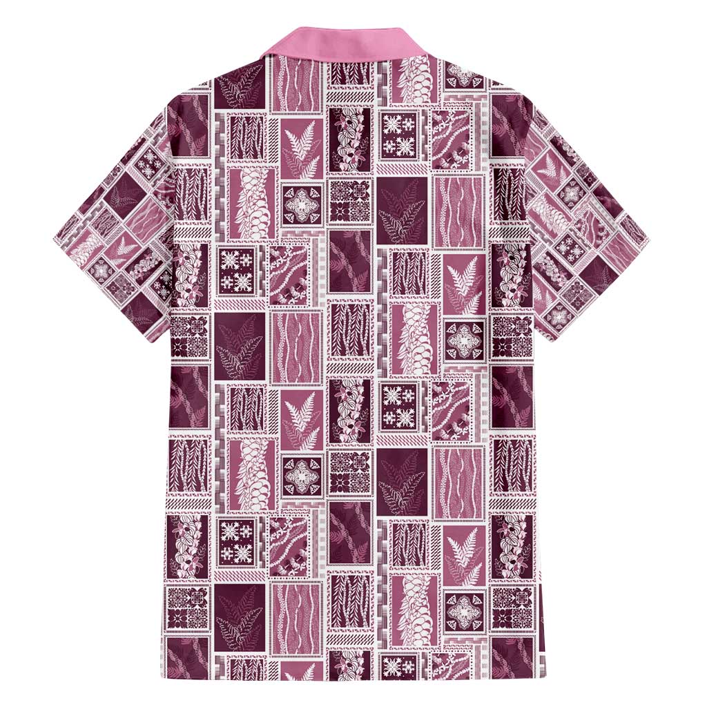 Vintage Aloha Block Quilt Family Matching Off Shoulder Maxi Dress and Hawaiian Shirt Pink Inspired Lei Motifs - Polynesian Pride