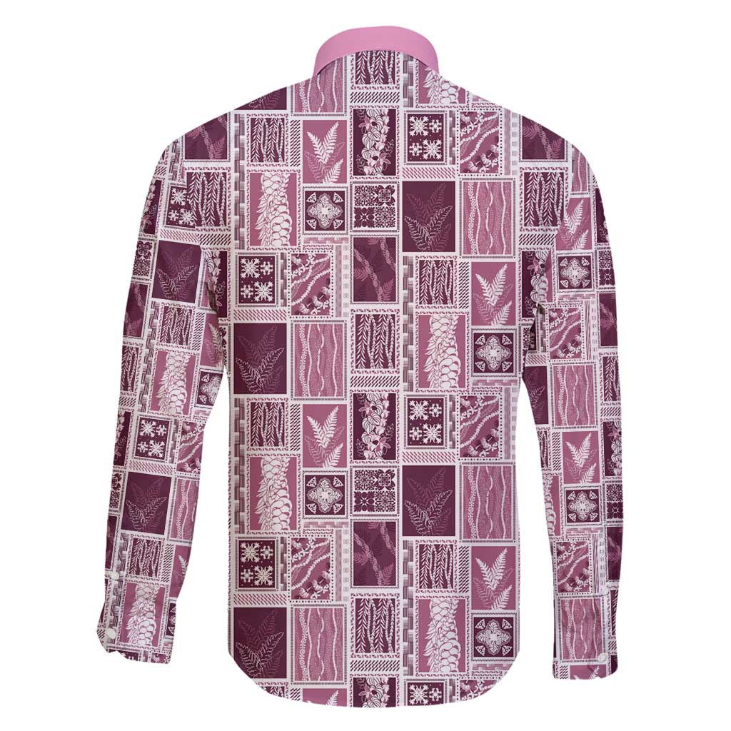 Vintage Aloha Block Quilt Family Matching Puletasi and Hawaiian Shirt Pink Inspired Lei Motifs - Polynesian Pride