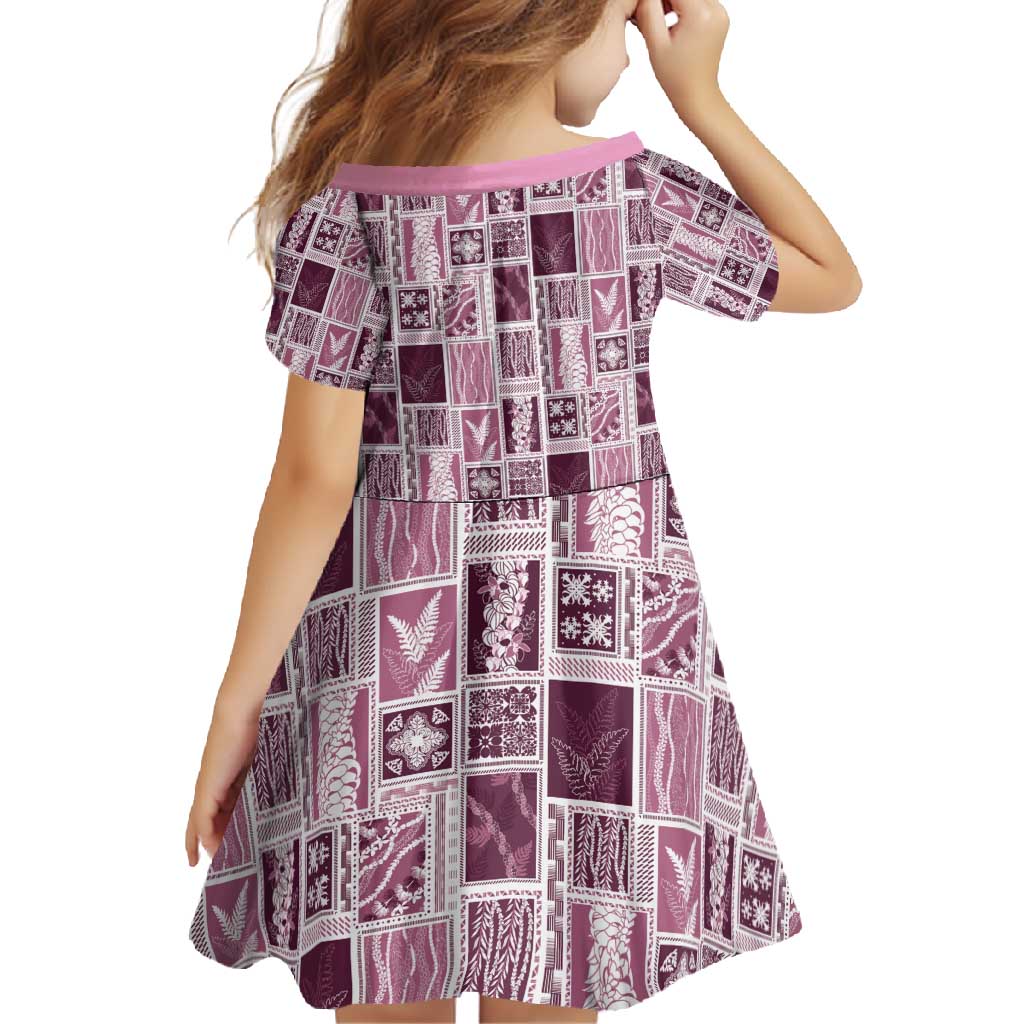 Vintage Aloha Block Quilt Family Matching Short Sleeve Bodycon Dress and Hawaiian Shirt Pink Inspired Lei Motifs - Polynesian Pride