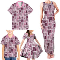 Vintage Aloha Block Quilt Family Matching Tank Maxi Dress and Hawaiian Shirt Pink Inspired Lei Motifs - Polynesian Pride
