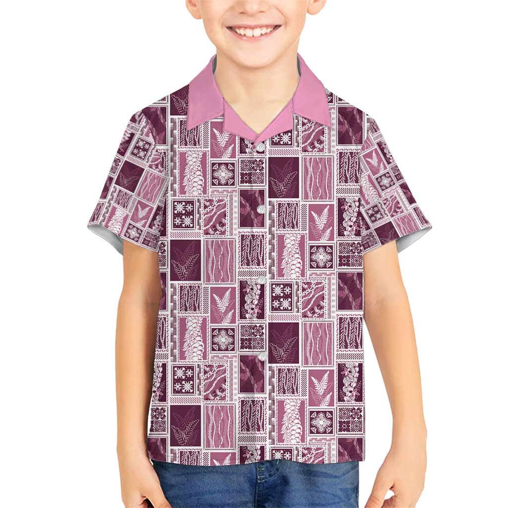 Vintage Aloha Block Quilt Family Matching Tank Maxi Dress and Hawaiian Shirt Pink Inspired Lei Motifs - Polynesian Pride