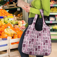 Vintage Aloha Block Quilt Grocery Bag Pink Inspired Lei Motifs - Polynesian Pride