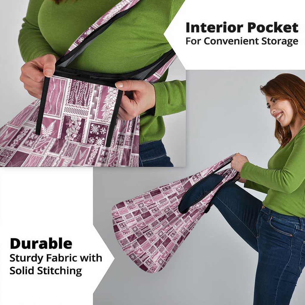 Vintage Aloha Block Quilt Grocery Bag Pink Inspired Lei Motifs - Polynesian Pride