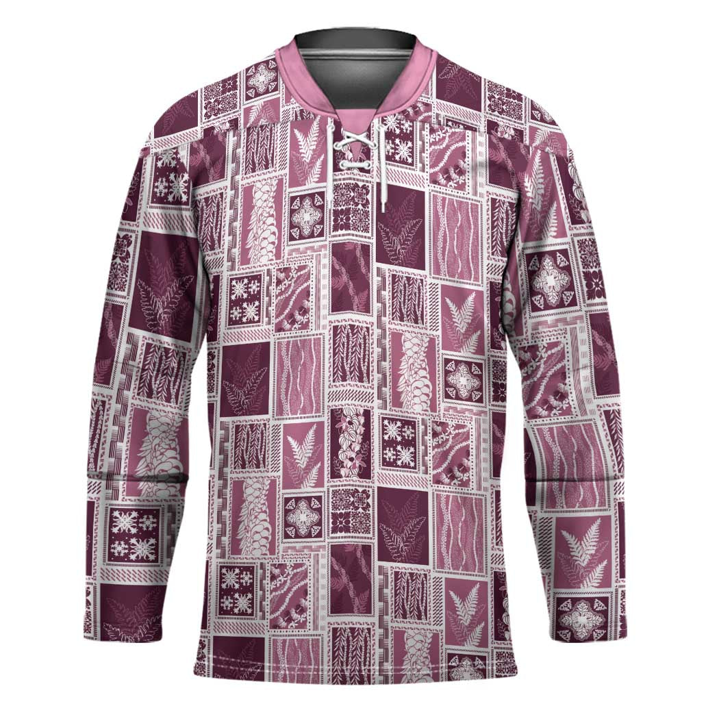 Vintage Aloha Block Quilt Hockey Jersey Pink Inspired Lei Motifs - Polynesian Pride