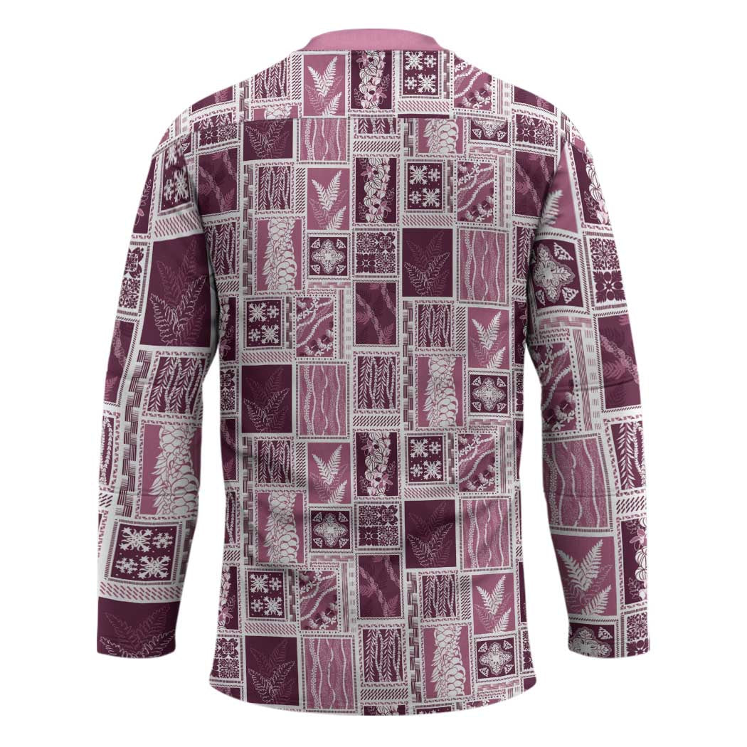 Vintage Aloha Block Quilt Hockey Jersey Pink Inspired Lei Motifs - Polynesian Pride