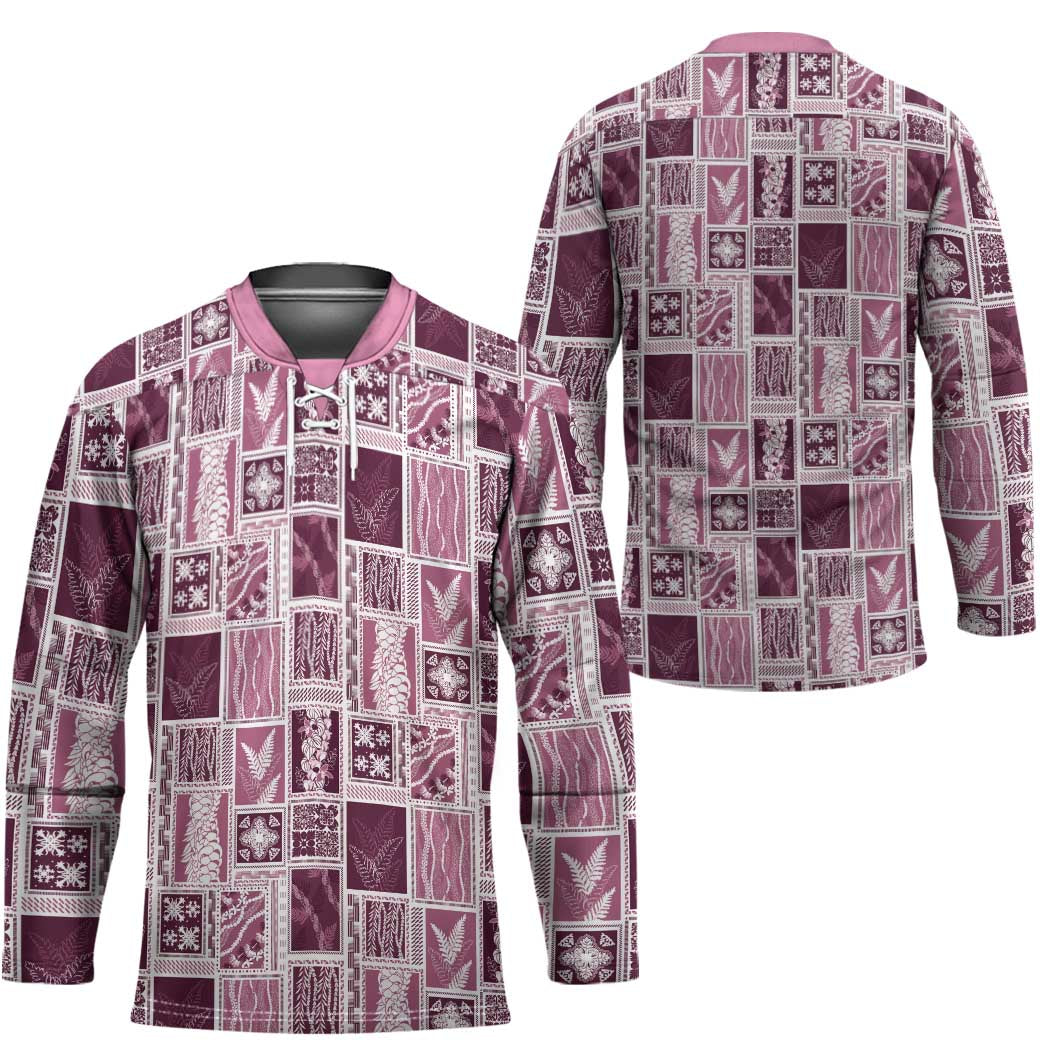 Vintage Aloha Block Quilt Hockey Jersey Pink Inspired Lei Motifs - Polynesian Pride
