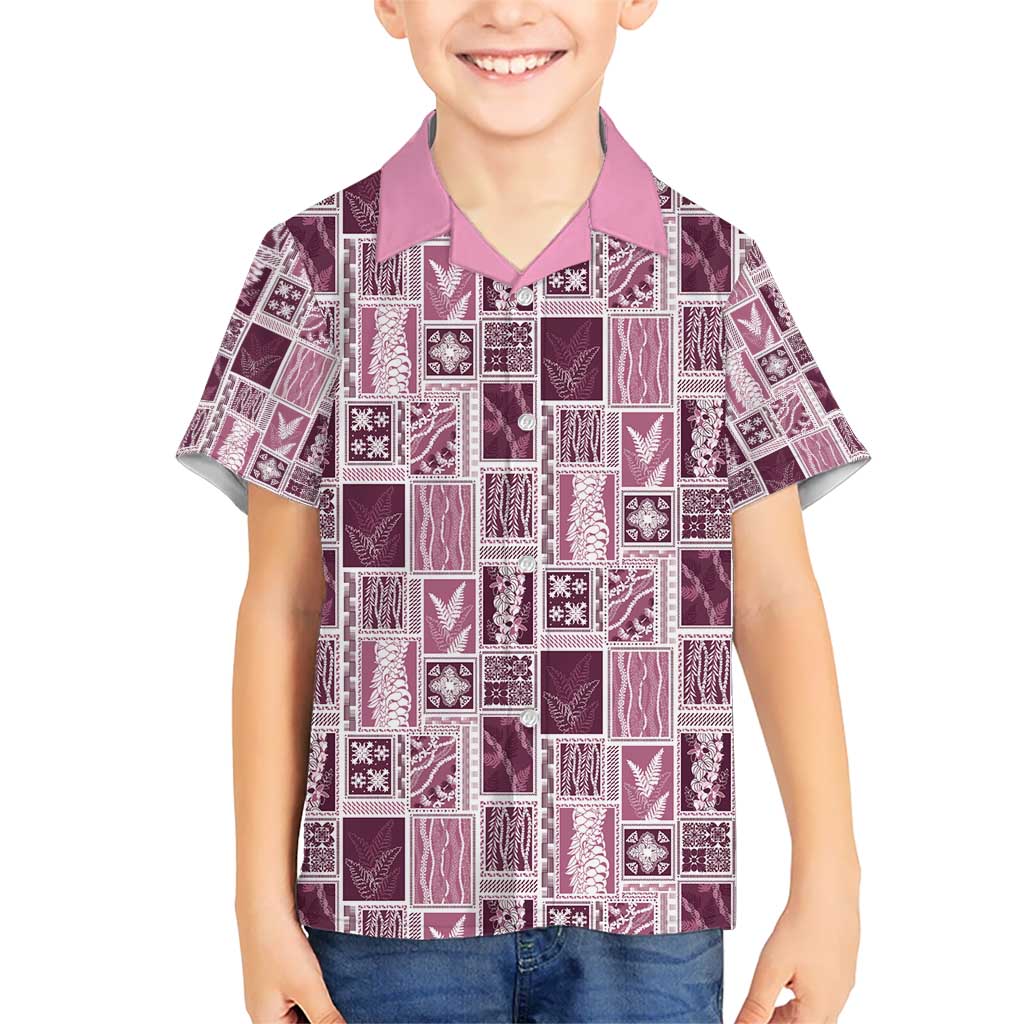 Vintage Aloha Block Quilt Kid Hawaiian Shirt Pink Inspired Lei Motifs - Polynesian Pride