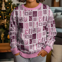 Vintage Aloha Block Quilt Kid Ugly Christmas Sweater Pink Inspired Lei Motifs - Polynesian Pride