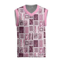 Vintage Aloha Block Quilt Christmas Knitted V-Neck Vest Pink Inspired Lei Motifs - Polynesian Pride