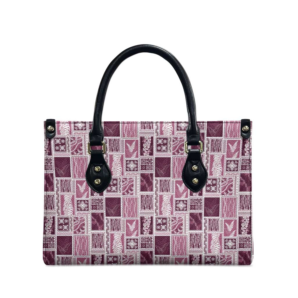 Vintage Aloha Block Quilt Leather Bag Pink Inspired Lei Motifs - Polynesian Pride