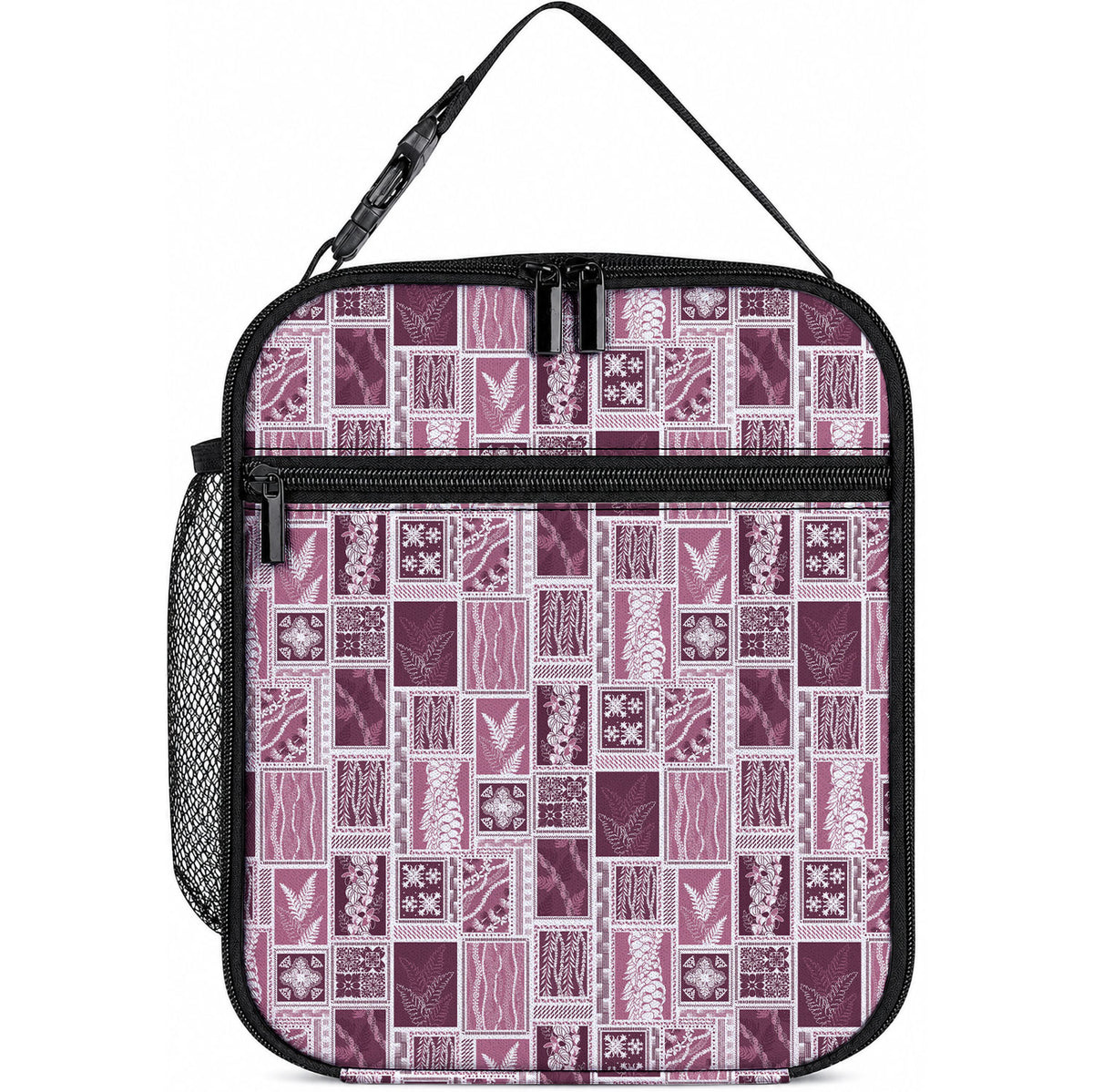 Vintage Aloha Block Quilt Lunch Bag Pink Inspired Lei Motifs LT9 10.2 × 8.3 × 4.3 inch Pink - Polynesian Pride