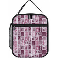 Vintage Aloha Block Quilt Lunch Bag Pink Inspired Lei Motifs LT9 10.2 × 8.3 × 4.3 inch Pink - Polynesian Pride