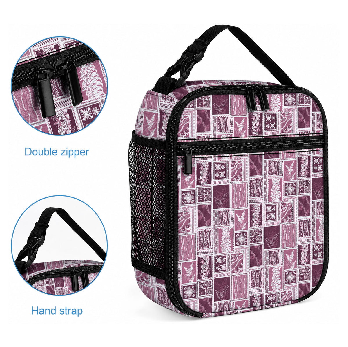 Vintage Aloha Block Quilt Lunch Bag Pink Inspired Lei Motifs LT9 - Polynesian Pride