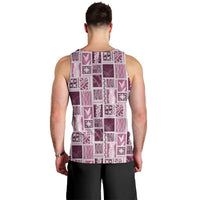 Vintage Aloha Block Quilt Men Tank Top Pink Inspired Lei Motifs - Polynesian Pride