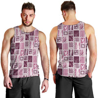 Vintage Aloha Block Quilt Men Tank Top Pink Inspired Lei Motifs - Polynesian Pride
