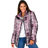 Vintage Aloha Block Quilt Padded Jacket Pink Inspired Lei Motifs LT9 Women Pink - Polynesian Pride