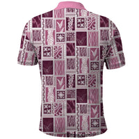 Vintage Aloha Block Quilt Polo Shirt Pink Inspired Lei Motifs - Polynesian Pride