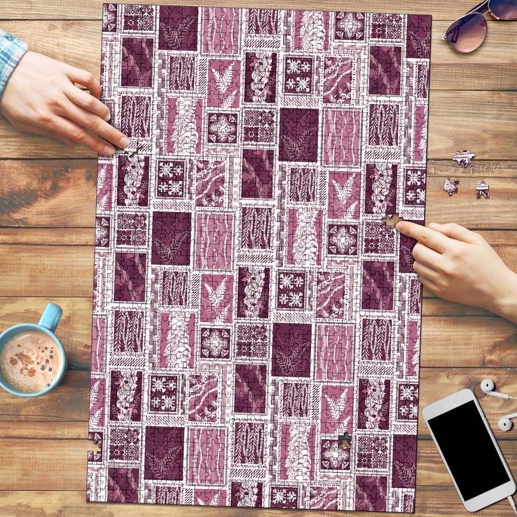 Vintage Aloha Block Quilt Puzzle Pink Inspired Lei Motifs LT9 Pink - Polynesian Pride