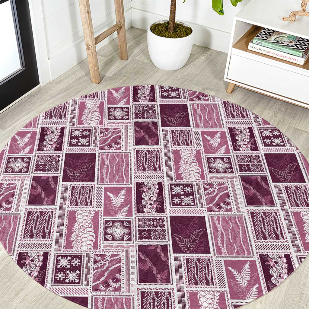 Vintage Aloha Block Quilt Round Carpet Pink Inspired Lei Motifs LT9 Pink - Polynesian Pride