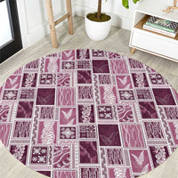 Vintage Aloha Block Quilt Round Carpet Pink Inspired Lei Motifs LT9 Pink - Polynesian Pride