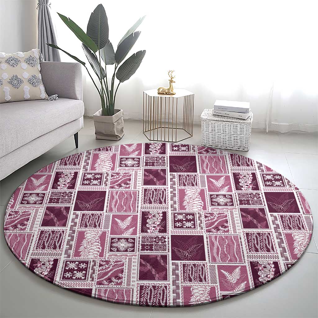Vintage Aloha Block Quilt Round Carpet Pink Inspired Lei Motifs LT9 - Polynesian Pride