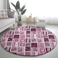 Vintage Aloha Block Quilt Round Carpet Pink Inspired Lei Motifs LT9 - Polynesian Pride