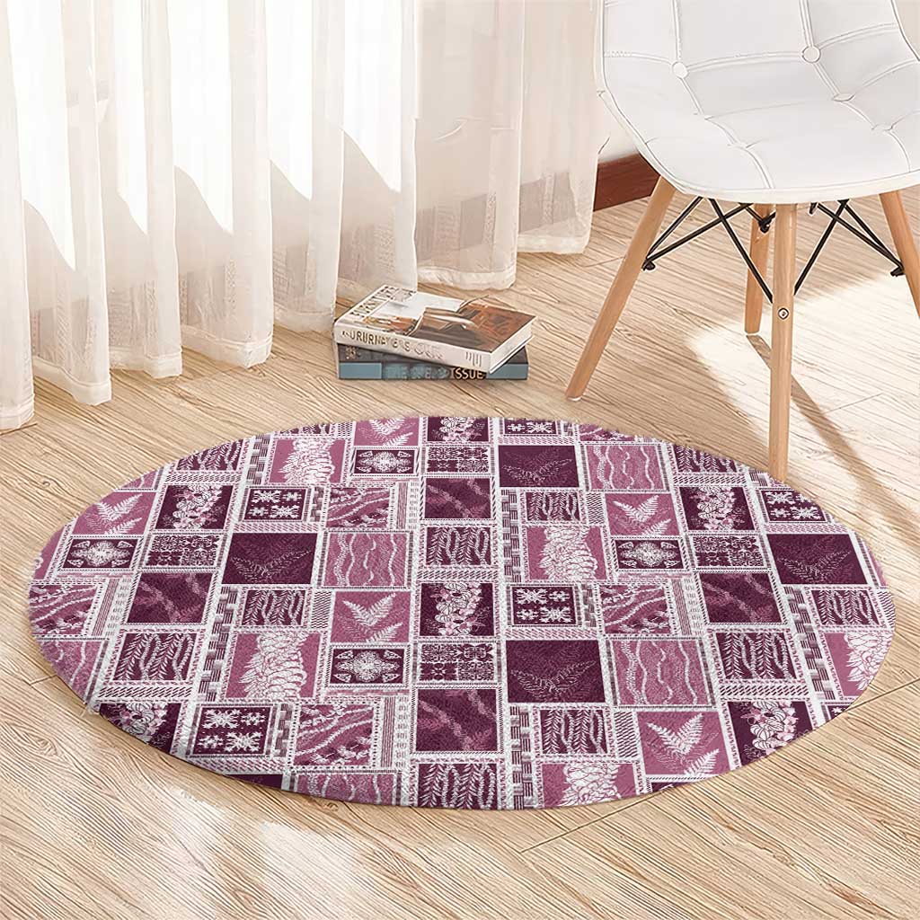 Vintage Aloha Block Quilt Round Carpet Pink Inspired Lei Motifs LT9 - Polynesian Pride