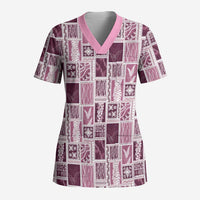 Vintage Aloha Block Quilt Scrub Top Pink Inspired Lei Motifs LT9 Adult Pink - Polynesian Pride