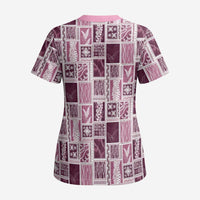 Vintage Aloha Block Quilt Scrub Top Pink Inspired Lei Motifs LT9 - Polynesian Pride