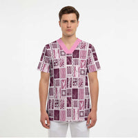 Vintage Aloha Block Quilt Scrub Top Pink Inspired Lei Motifs LT9 - Polynesian Pride