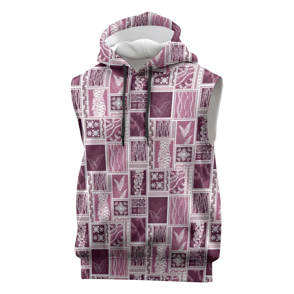 Vintage Aloha Block Quilt Sleeveless Hoodie Pink Inspired Lei Motifs - Polynesian Pride