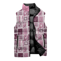 Vintage Aloha Block Quilt Sleeveless Puffer Jacket Pink Inspired Lei Motifs - Polynesian Pride