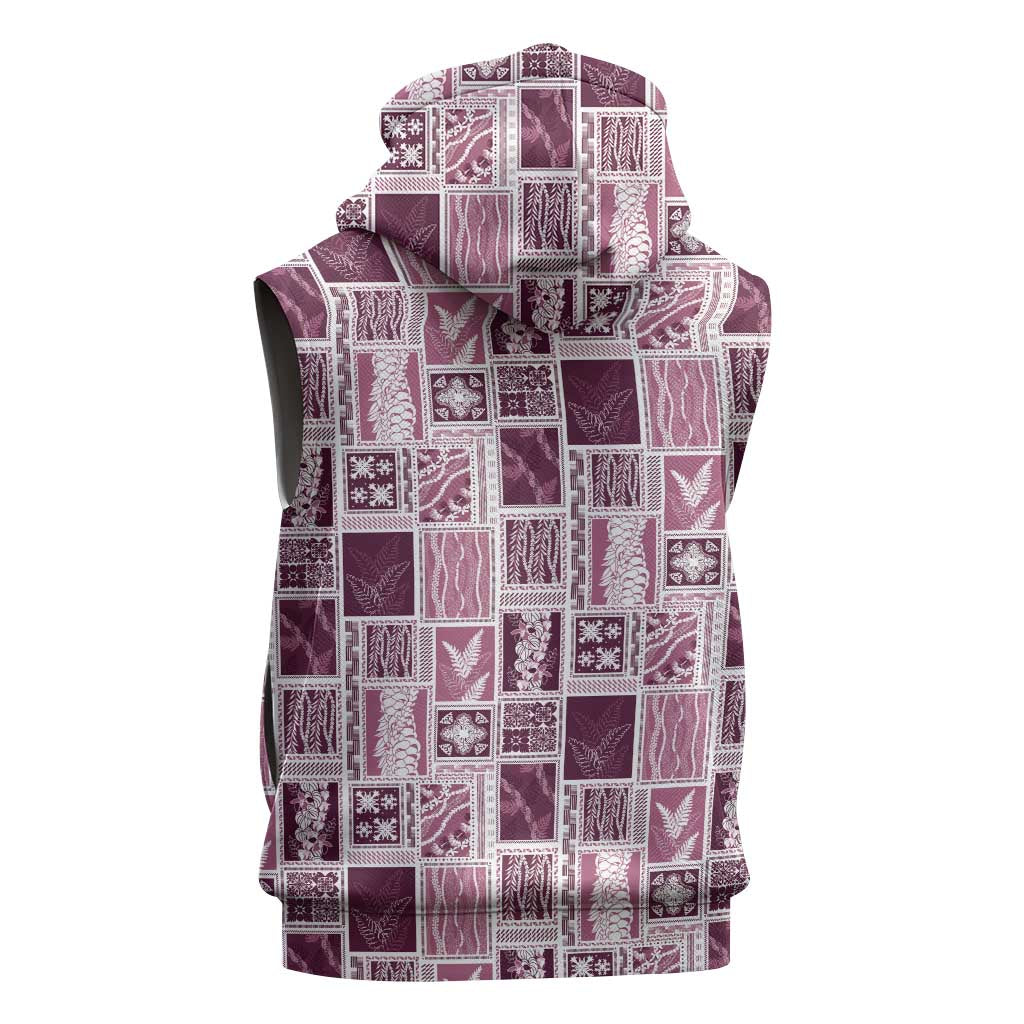 Vintage Aloha Block Quilt Sleeveless Zip Hoodie Pink Inspired Lei Motifs LT9 - Polynesian Pride