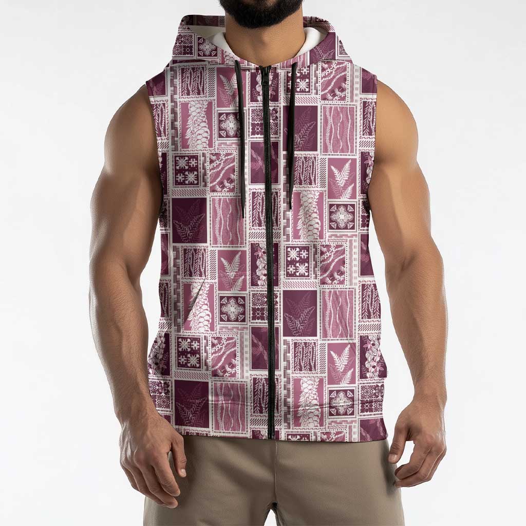 Vintage Aloha Block Quilt Sleeveless Zip Hoodie Pink Inspired Lei Motifs LT9 - Polynesian Pride