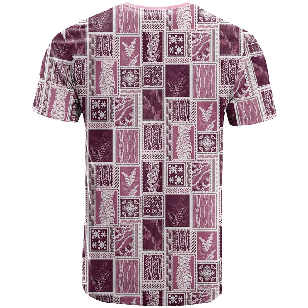 Vintage Aloha Block Quilt T Shirt Pink Inspired Lei Motifs - Polynesian Pride