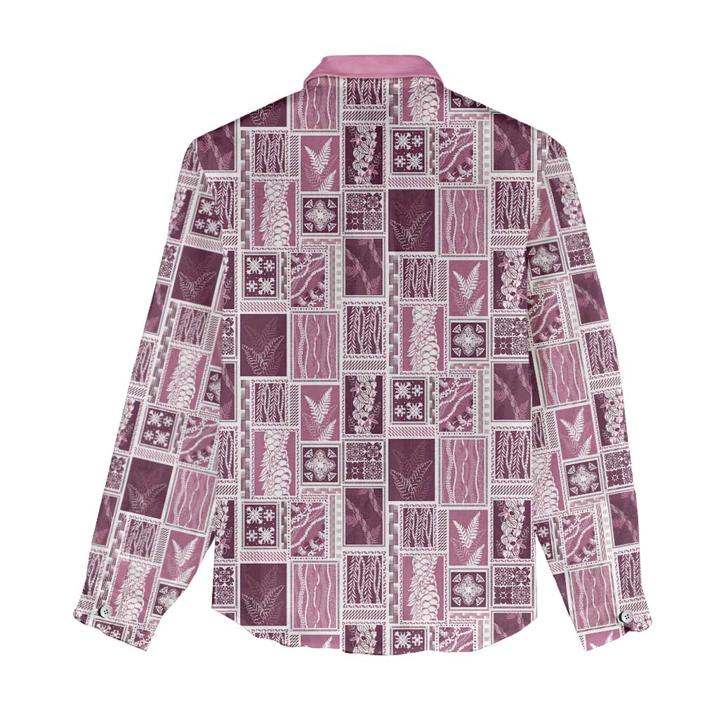 Vintage Aloha Block Quilt Women Casual Shirt Pink Inspired Lei Motifs LT9 - Polynesian Pride