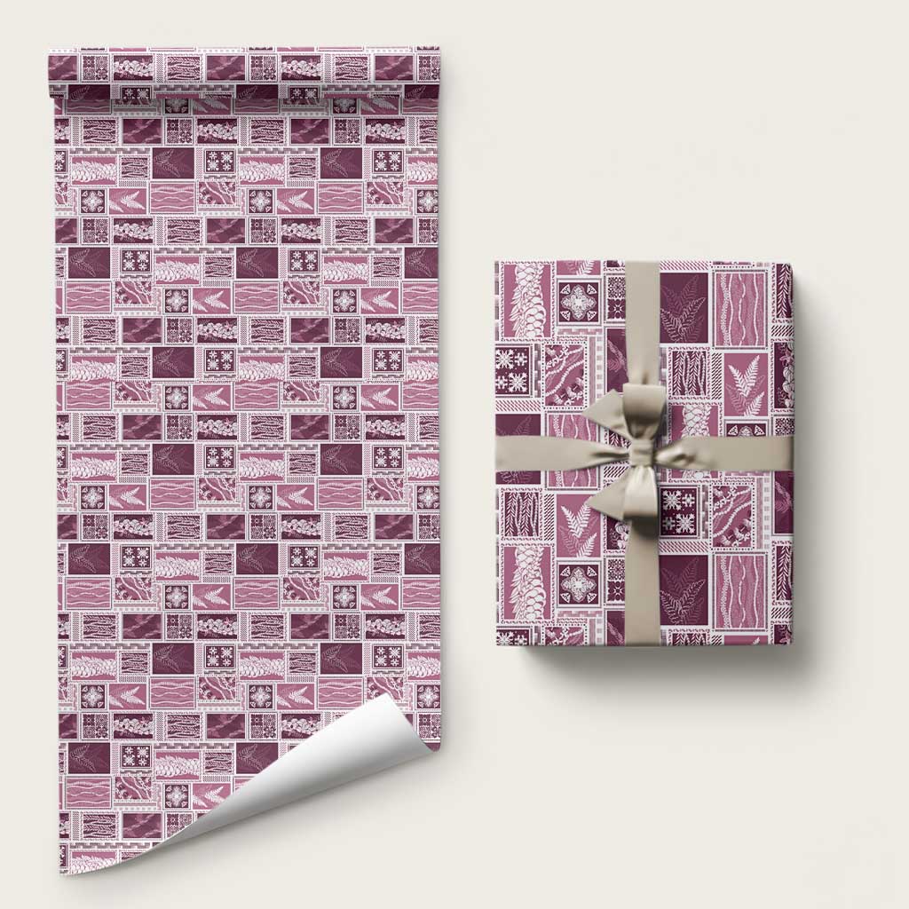 Vintage Aloha Block Quilt Wrapping Paper Pink Inspired Lei Motifs - Polynesian Pride