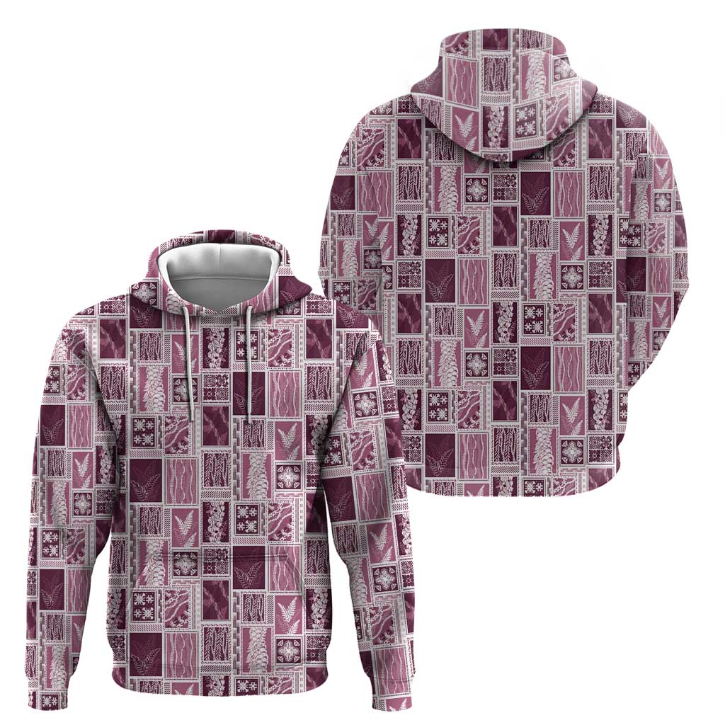 Vintage Aloha Block Quilt Zip Hoodie Pink Inspired Lei Motifs - Polynesian Pride