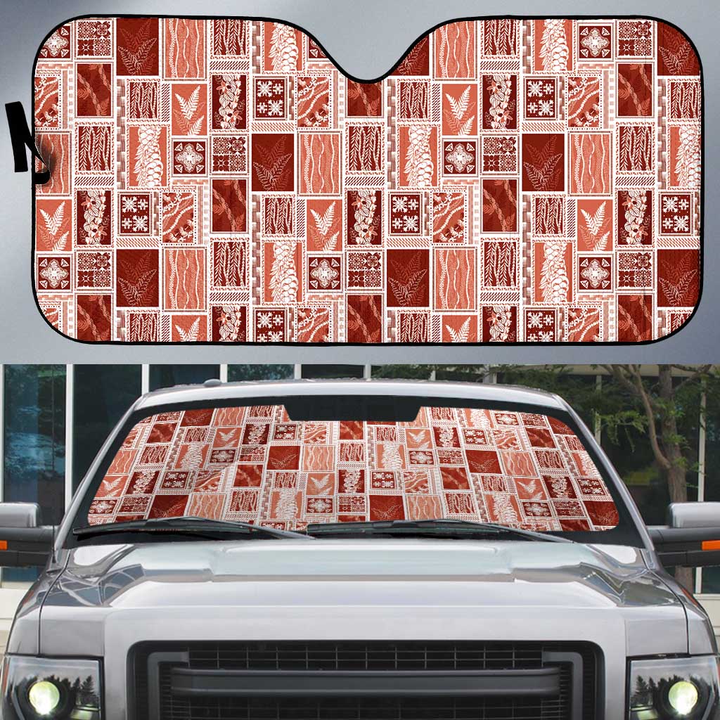 Vintage Aloha Block Quilt Auto Sun Shade Red Inspired Lei Motifs - Polynesian Pride