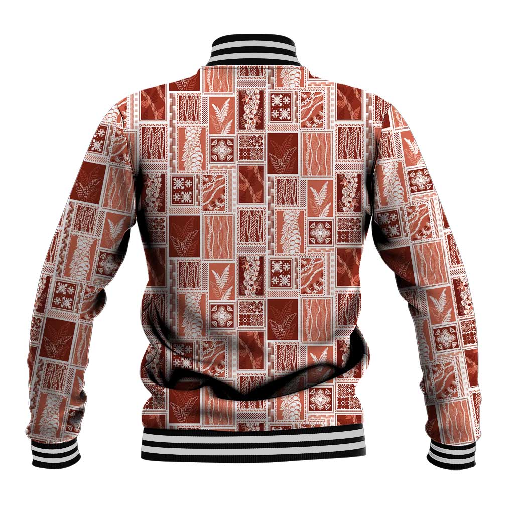 Vintage Aloha Block Quilt Baseball Jacket Red Inspired Lei Motifs LT9 - Polynesian Pride