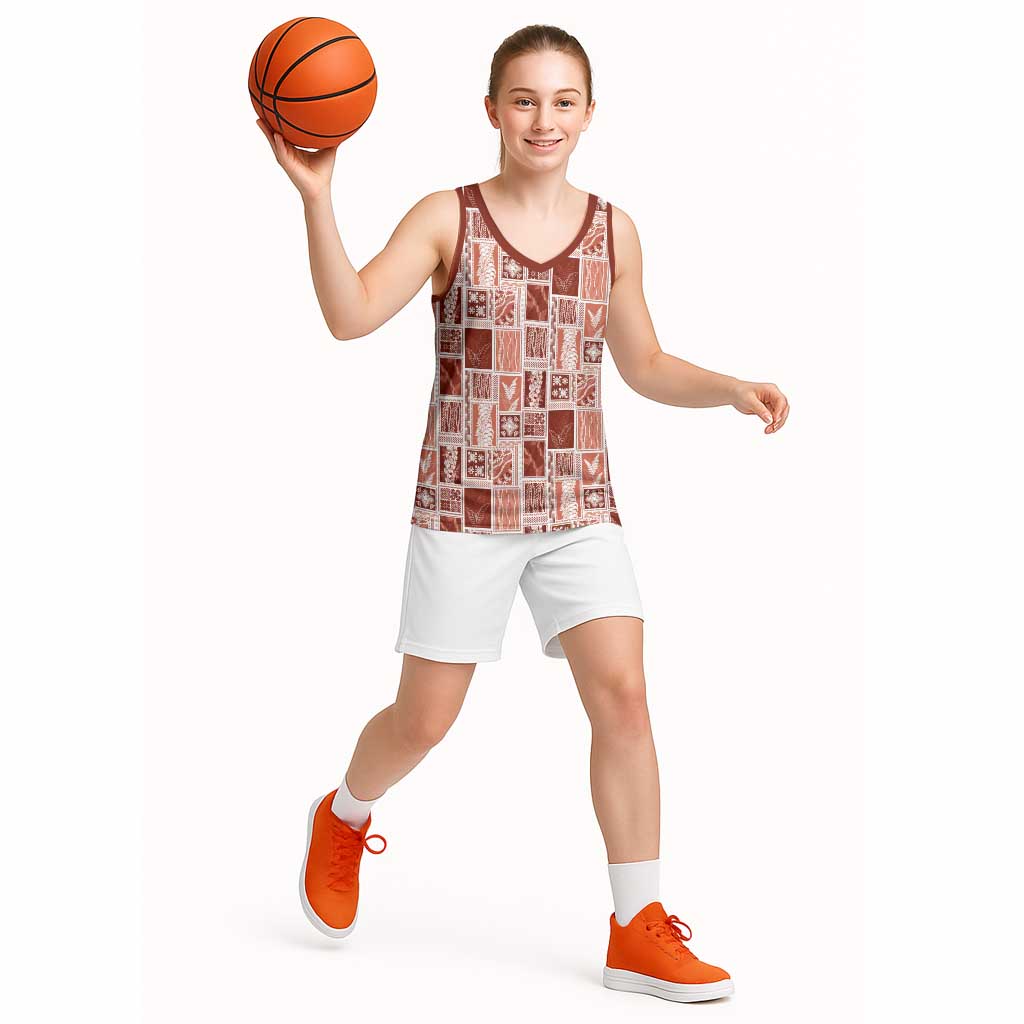 Vintage Aloha Block Quilt Basketball Jersey Red Inspired Lei Motifs - Polynesian Pride