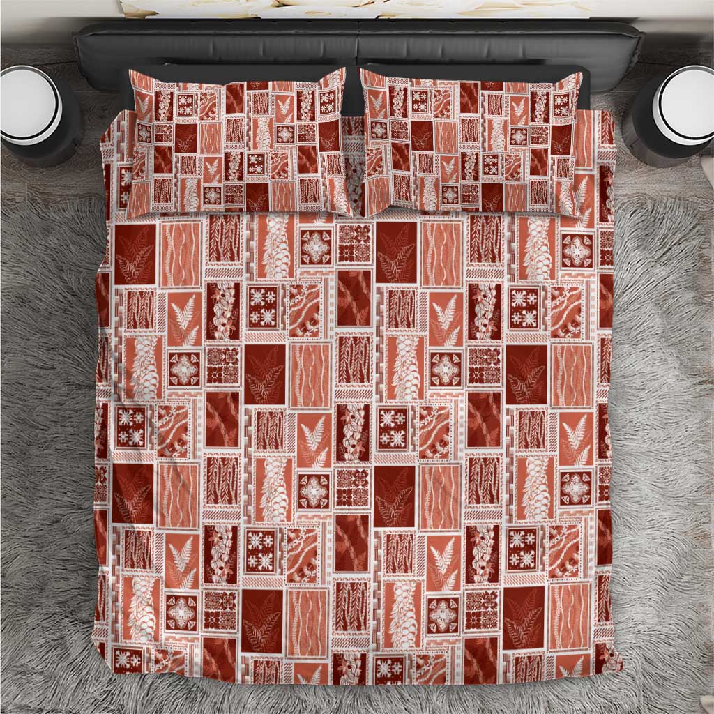 Vintage Aloha Block Quilt Bedding Set Red Inspired Lei Motifs LT9 Red - Polynesian Pride